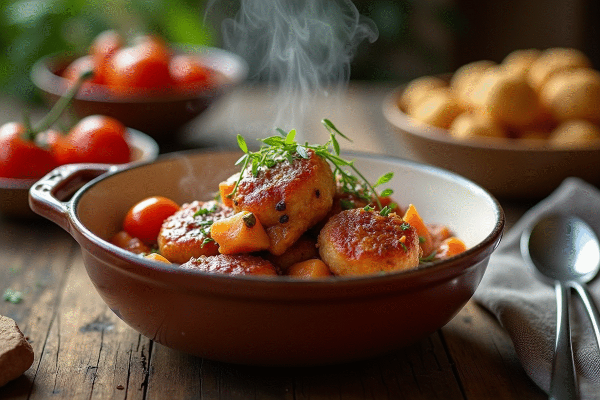 Bol de boeuf carottes servi sur une table en bois
