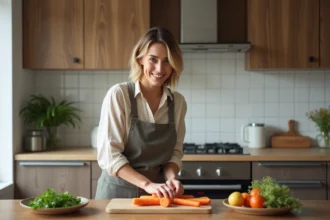 Femme en cuisine préparant une blanquette de veau
