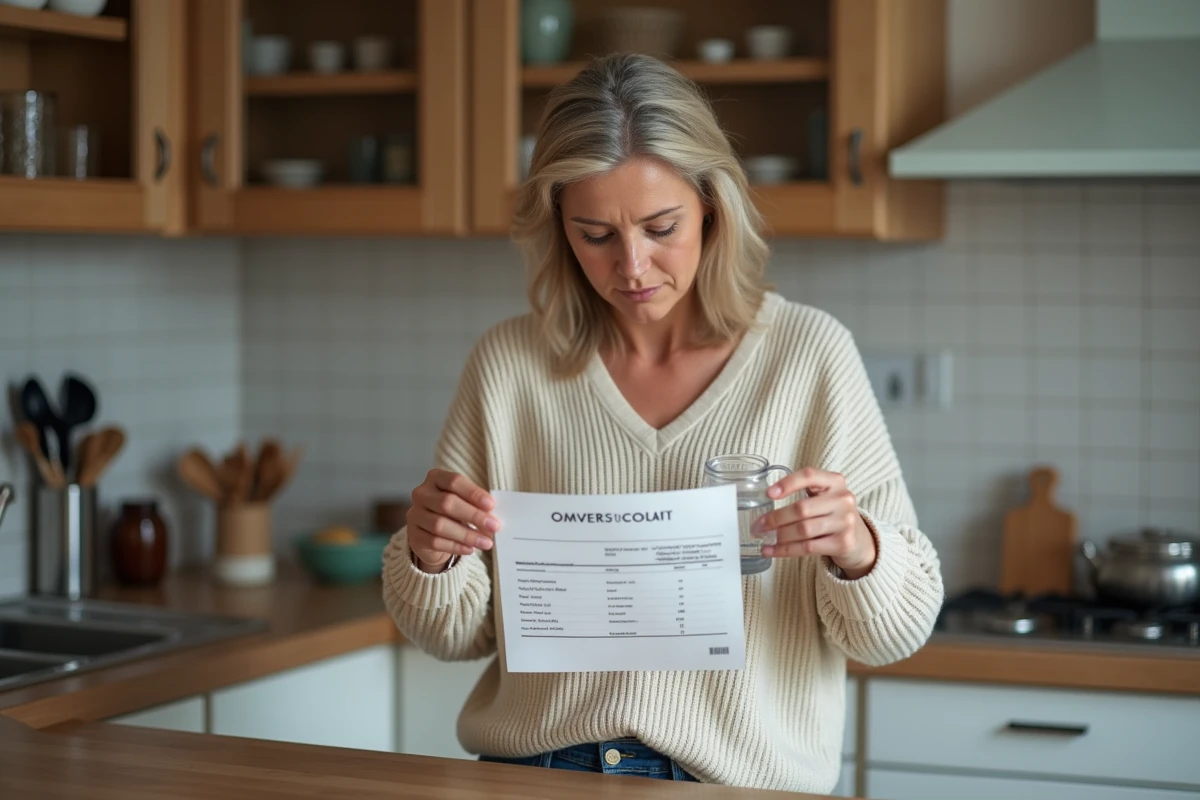 Femme mesurant de l'eau dans une cuisine moderne