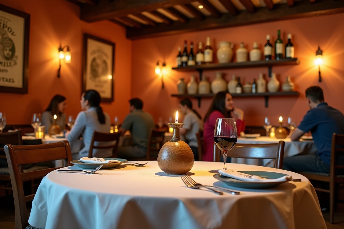 Intérieur élégant du restaurant italien Luci à Argenteuil avec table dressée en lin blanc et décor rustique chaleureux