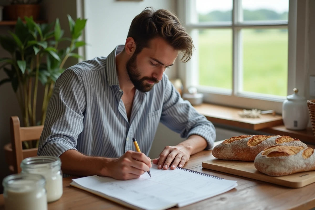 Jeune homme notant son planning de pain au levain