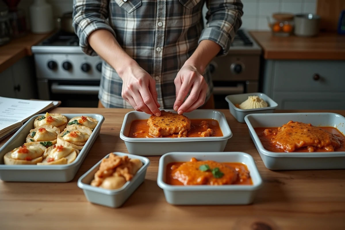 Père préparant des repas dans la cuisine familiale