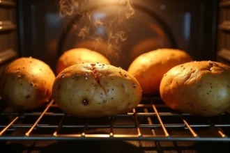 Pommes de terre au four sur grille avec peau croustillante et sel de mer, cuisson parfaite pour un intérieur fondant