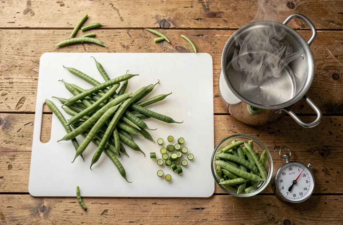 Préparation et blanchiment des haricots verts frais étape par étape pour congélation bébé